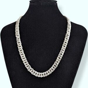 Silver Tone Textured Link Chain Necklace